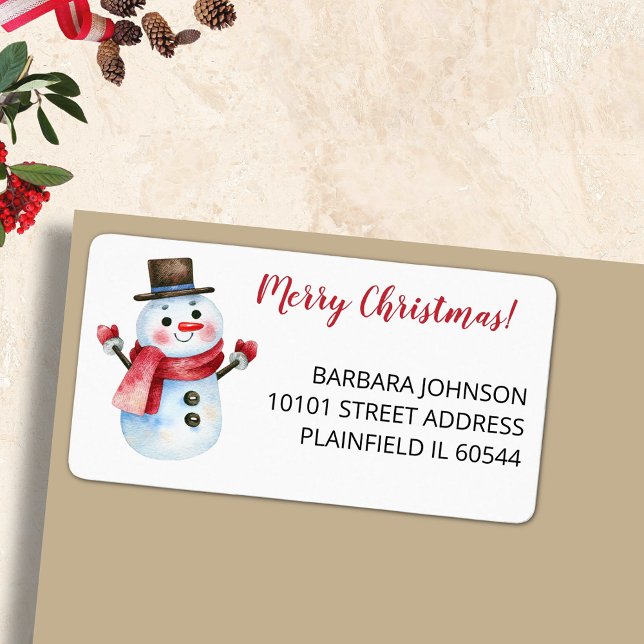 Retro Merry Christmas Snowman Return Name Address Label (Creator Uploaded)