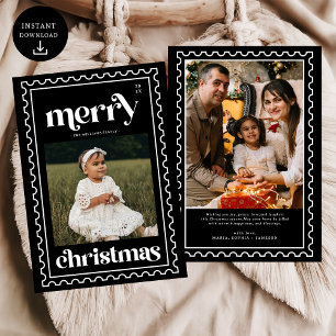 Retro Merry Christmas Stamp Photo Family  Holiday