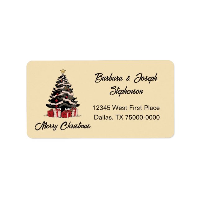 Retro Merry Christmas Tree Return Address Label (Front)