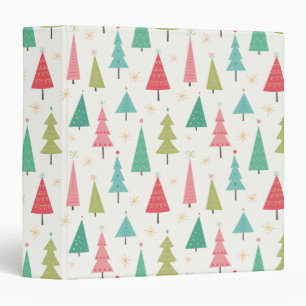 Retro Merry Christmas Trees Fun Holiday Pattern Binder