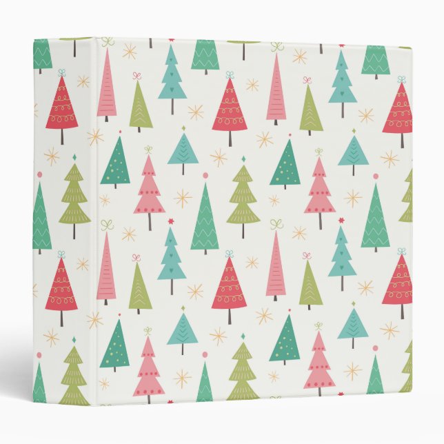Retro Merry Christmas Trees Fun Holiday Pattern Binder (Front/Spine)