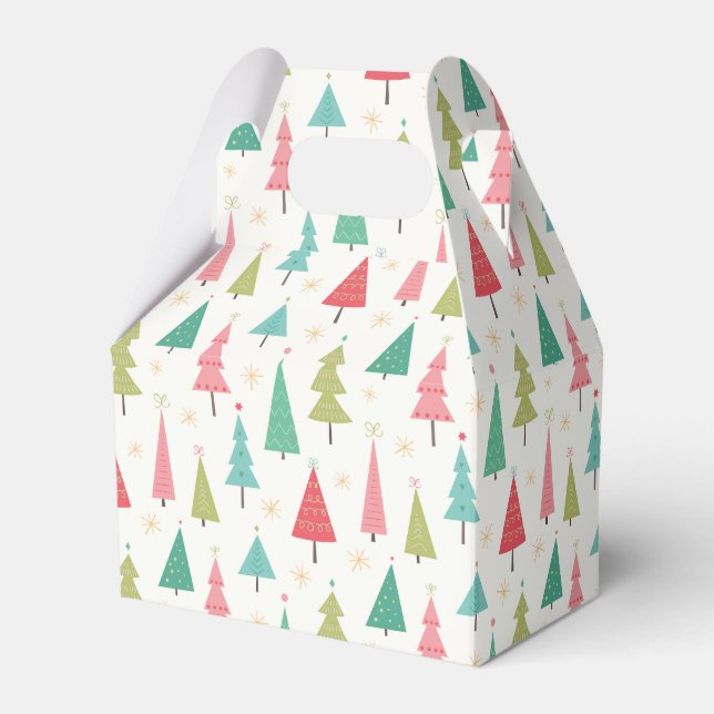 Retro Merry Christmas Trees Fun Holiday Pattern Favor Box (Front Side)