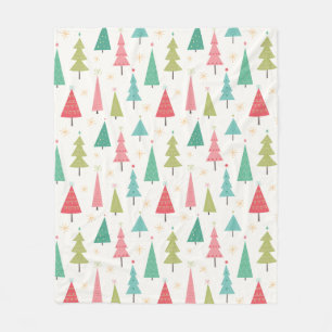 Retro Merry Christmas Trees Fun Holiday Pattern Fleece Blanket
