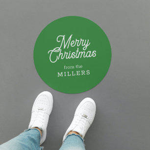 RETRO MERRY CHRISTMAS TYPOGRAPHY ON GREEN CLASSIC ROUND STICKER