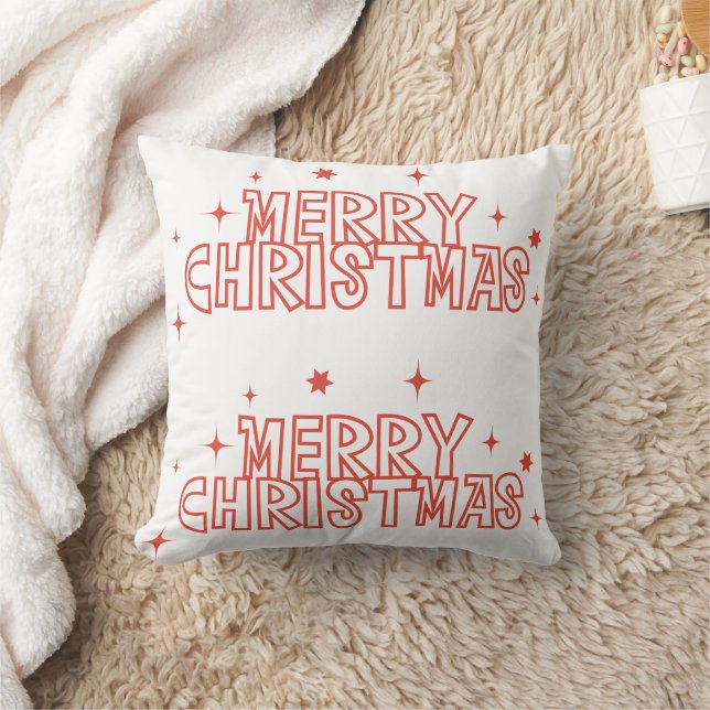 Retro Merry Christmas Typography Throw Pillow (Blanket)