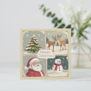 Retro Merry Christmas Vintage Santa Claus Tree Holiday Card
