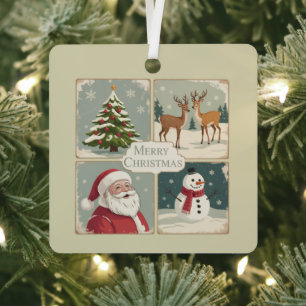 Retro Merry Christmas Vintage Santa Claus Tree Metal Ornament