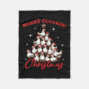 Retro Merry Cluckin Christmas Chicken Tree Farm An Fleece Blanket