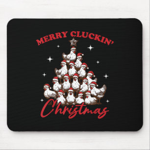 Retro Merry Cluckin Christmas Chicken Tree Farm An Mouse Pad