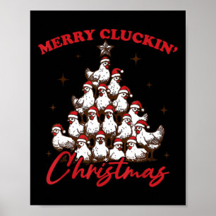 Retro Merry Cluckin Christmas Chicken Tree Farm An Poster