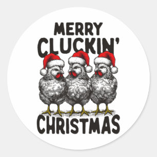 Retro Merry Cluckin' Christmas Fun Chicken Santa F Classic Round Sticker