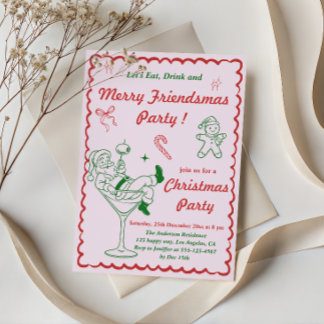 Retro Merry Friendsmas Christmas Party Invitation