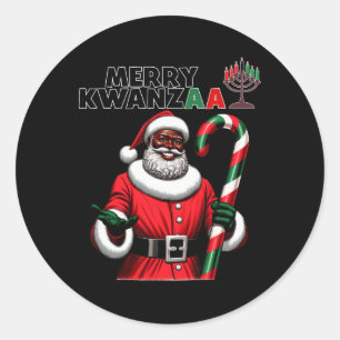 Retro Merry Kwanzaa Santa Black Christmas African  Classic Round Sticker