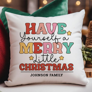 Retro Merry Little Christmas Customizable Throw Pillow