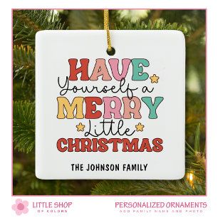 Retro Merry Little Christmas Photo Ceramic Ornament