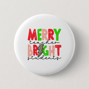 Retro Merry Teacher Bright Students Fun Christmas  2 Inch Round Button