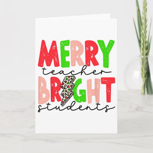 Retro Merry Teacher Bright Students Fun Christmas  Card (Front)