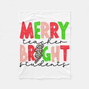 Retro Merry Teacher Bright Students Fun Christmas Fleece Blanket