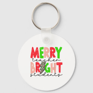 Retro Merry Teacher Bright Students Fun Christmas Keychain