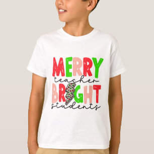 Retro Merry Teacher Bright Students Fun Christmas  T-Shirt