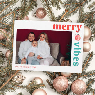 Retro Merry Vibes Family Photo Holiday Card