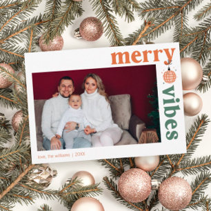 Retro Merry Vibes Family Photo Holiday Card