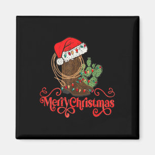 Retro Merry Xmas Santa Hat Cowboy Boots Western Ch Magnet