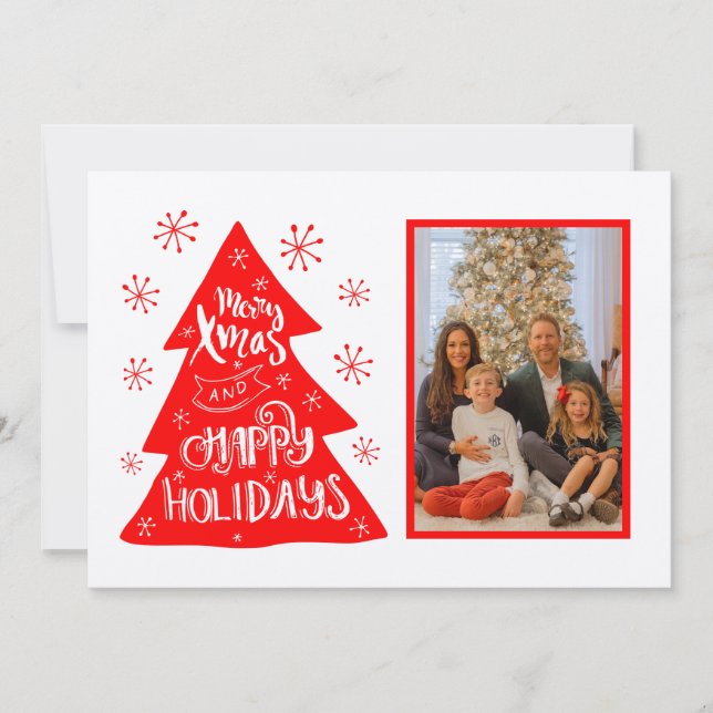 Retro Merry Xmas Tree Photo Template (Front)