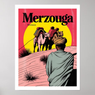 Retro Merzouga sahara camel ride morocco travel gi Poster