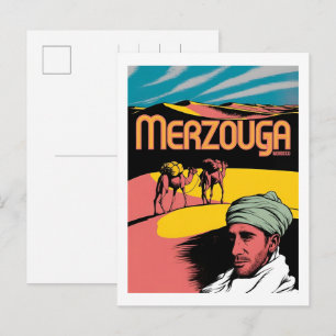Retro Merzouga sahara camel ride morocco travel  Postcard