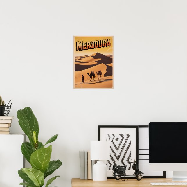Retro Merzouga sahara camel ride morocco travel  Poster (Home Office)
