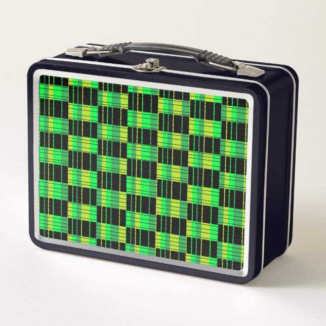 Retro Metal Lunchbox with Green Plaid Pattern (Front)