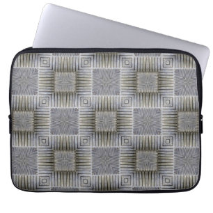 Retro Metallic Silver Decorative Squares Pattern Laptop Sleeve