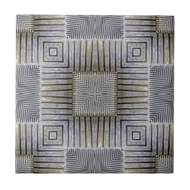 Retro Metallic Silver Decorative Squares Pattern Tile (Front)