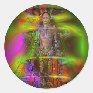 RETRO METROPOLIS ON MUG CLASSIC ROUND STICKER