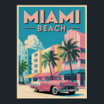 Retro Miami Beach Art Deco - Vintage Travel Poster<br><div class="desc">Bring the vibrant Miami Beach energy into your space with this stunning vintage-style travel poster. Featuring colourful Art Deco buildings, palm trees, and a classic pink convertible, this artwork perfectly captures the nostalgic charm of South Florida’s most iconic city. The bold typography and bright pastel colours make this a statement...</div>