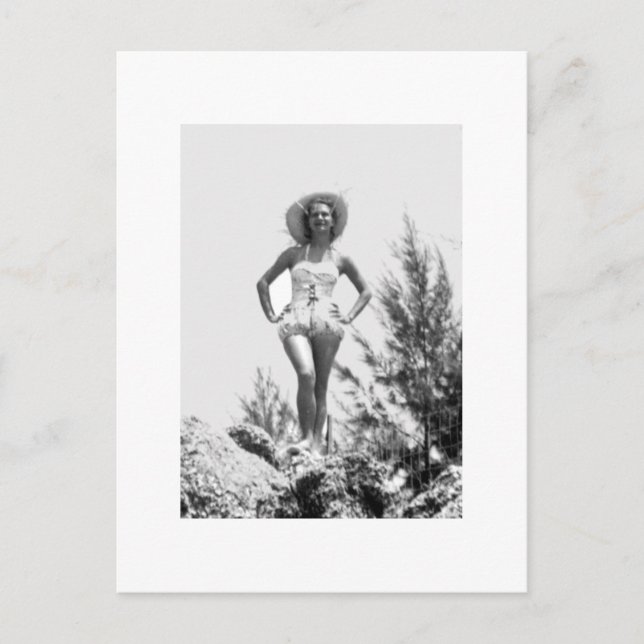 Retro Miami Beach Lady Photograph 1950s Postcard (Front)