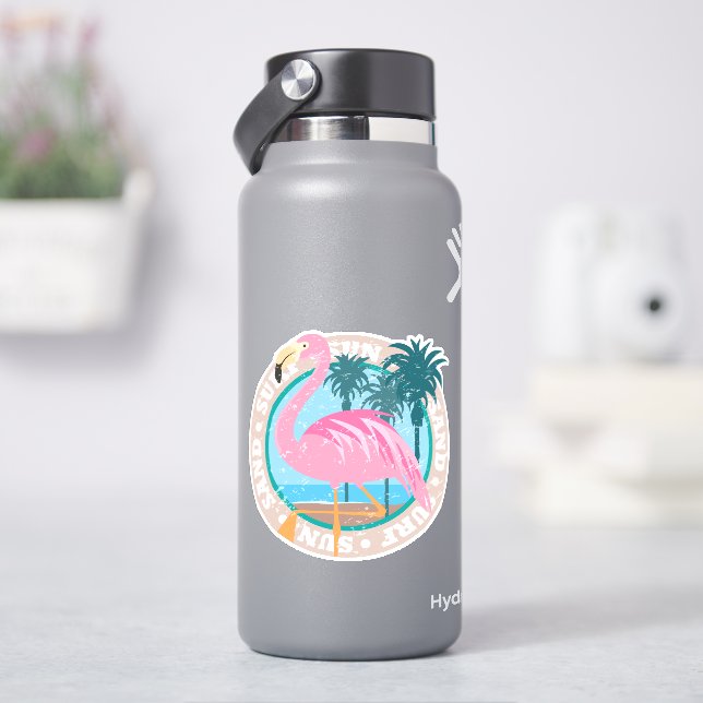 Retro Miami Beach Look Flamingo Sticker (HydroFlask)