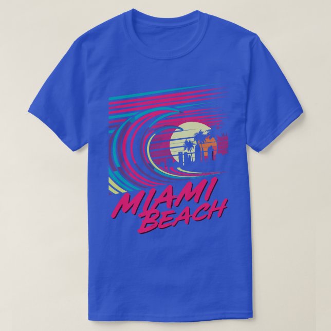 Retro Miami Beach Sunset Wave Design TShirt (Design Front)