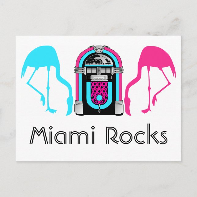 Retro Miami Flamingos Diner Jukebox  Postcard (Front)