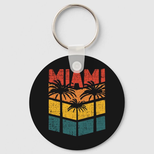 Retro Miami Florida Beach Souvenir Palm Tree 80s Keychain (Front)