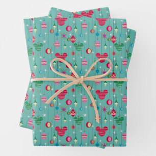 Retro Mickey Mouse Holiday Ornament Wrapping Paper Sheet