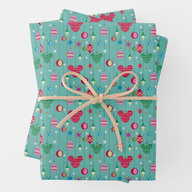 Retro Mickey Mouse Holiday Ornament  Wrapping Paper Sheet (In situ)