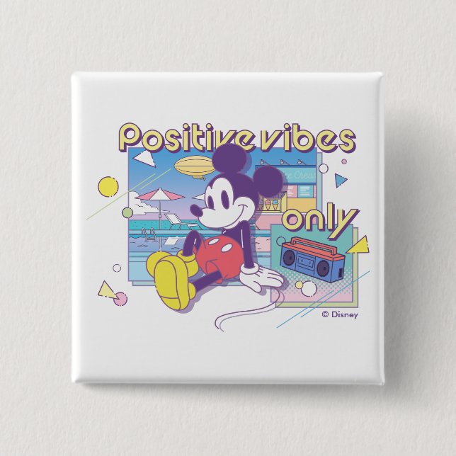 Retro Mickey Positive Vibes Only 2 Inch Square Button (Front)