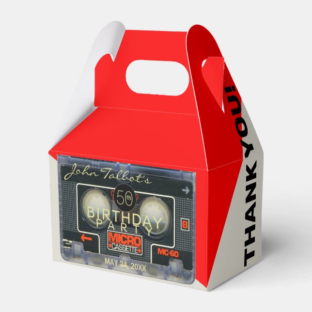 Retro Micro Audiotape 50th Birthday Thank You GFB Favor Box (Front Side)
