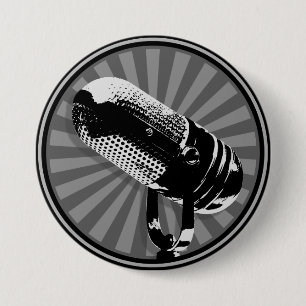 Retro Microphone Graphic 3 Inch Round Button