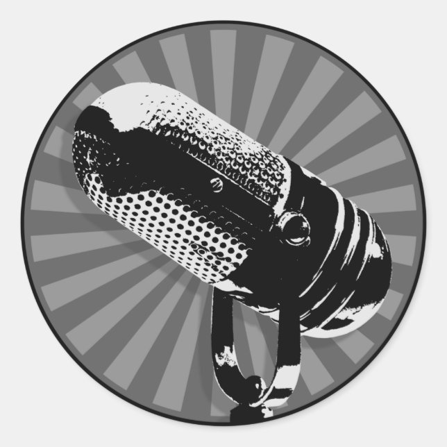 Retro Microphone Graphic Classic Round Sticker (Front)