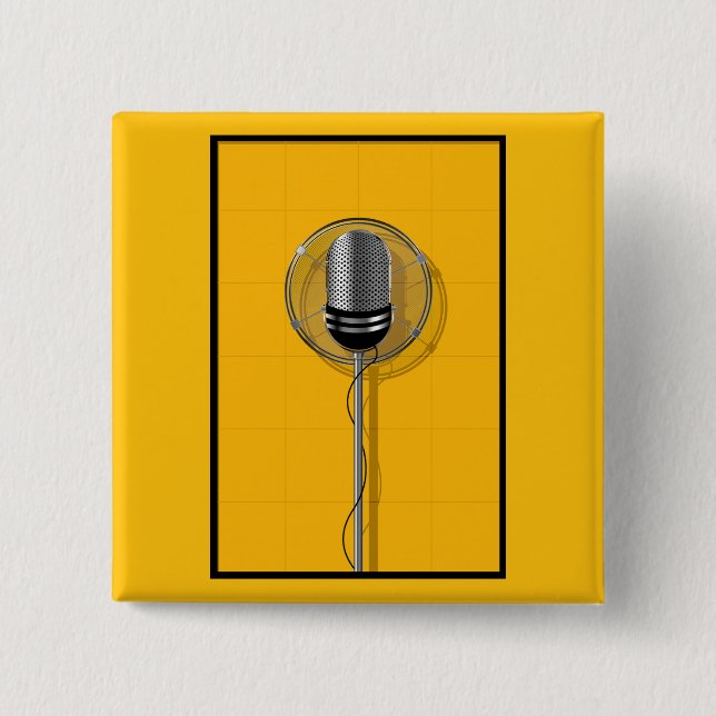 Retro Microphone on Bold Yellow 2 Inch Square Button (Front)