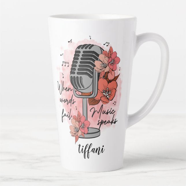 Retro Microphone When Words Fail Music Speaks  Latte Mug (Right)