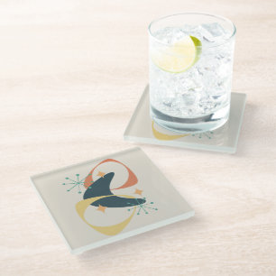 Retro Mid Century Atomic Abstract Charcoal Glass Coaster